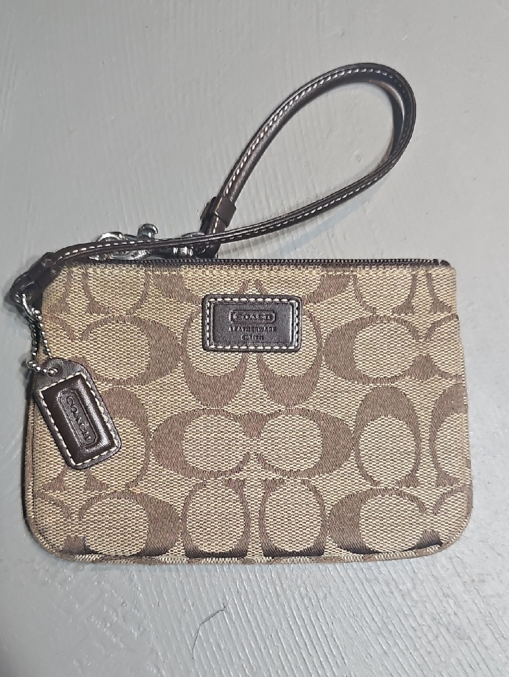 Coach Vintage Signature Logo Leather Canvas Wristlet Wallet Coin Purse